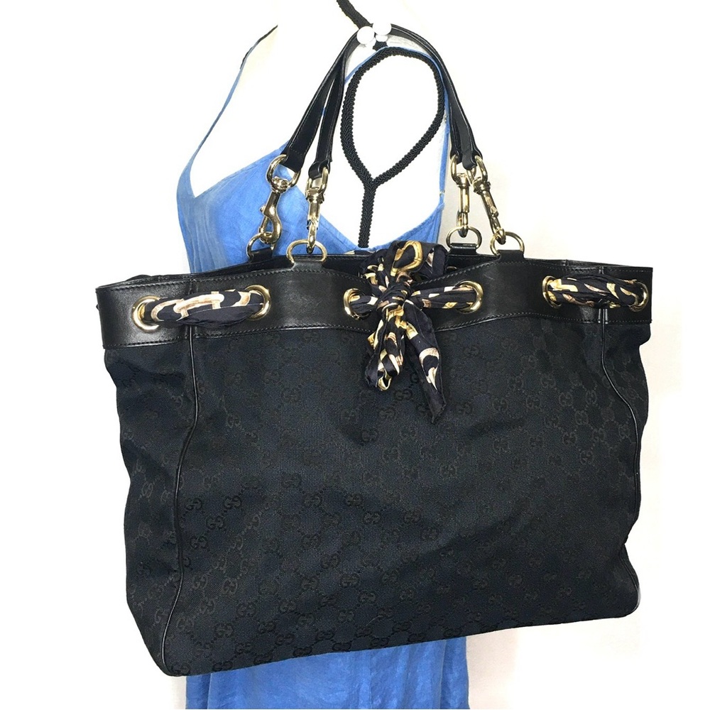 Authentic GUCCI Positano tote bag black canvas